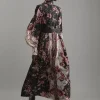 Silk Cotton Border Print Floral Woven Maxi Dress