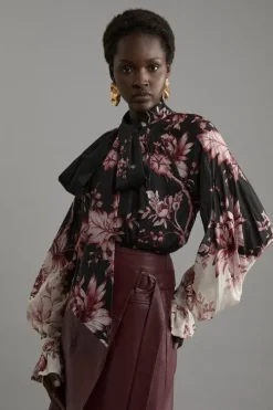 Silk Cotton Border Print Floral Woven Blouse
