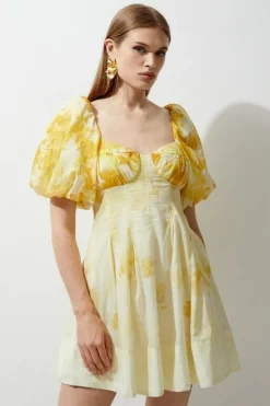 Silk Cotton Trailing Floral Mini Dress