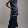 Sleeveless Satin Drape Woven Midaxi Dress