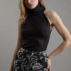 Sleeveless Viscose Blend Turtleneck Knit Sweater