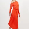 Slinky Viscose Blend Off Shoulder Asymmetric Midaxi Dress