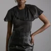 Slub Organdie Drape Shoulder Woven Top