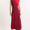 Soft Tailored Color Block Midi Dress