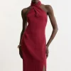 Soft Tailored Color Block Tailored Halter Neck Midi Dress