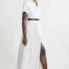 Soft Tailored Pleat Panel Midi Shirt Dress