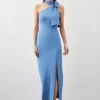 Soft Tailored Tie Neck Midi Dress
