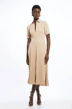 Soft Tailored Tipped Full Skirted Midi Dress