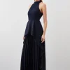 Soft Tailored Waterfall Hem High Neck Midi Dress