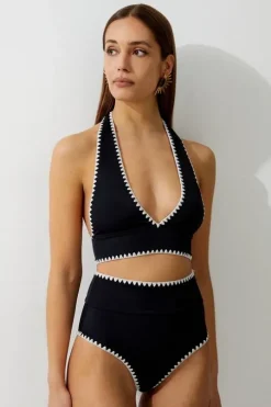Stitch Detail High Waisted Bikini Bottoms