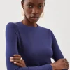 Stretch Cotton Crew Neck Long Sleeve Top