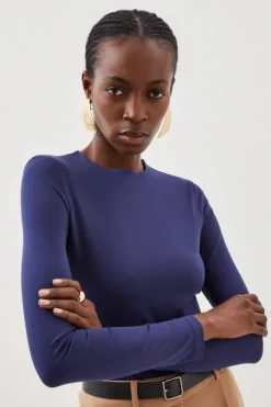 Stretch Cotton Crew Neck Long Sleeve Top