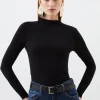 Stretch Cotton Funnel Neck Top