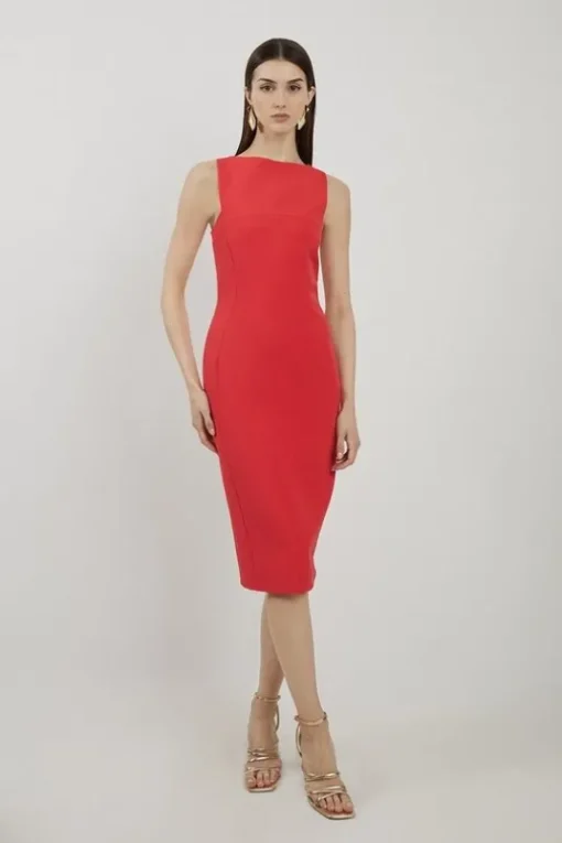 Stretch Crepe Panelled Tailored Midi Dress