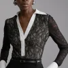 Stretch Lace And Contrast Collar Bodysuit