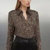 Stretch Sequin Collar Long Sleeve Shirt