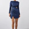 Stretch Sequin Long Sleeve Cut Out Mini Dress