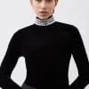 Stretch Velvet Crystal Embellished Long Sleeve Top