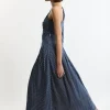 Striped Cotton Pleated Woven Maxi Skirt