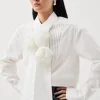 Striped Cotton Woven Shirt With Rosette