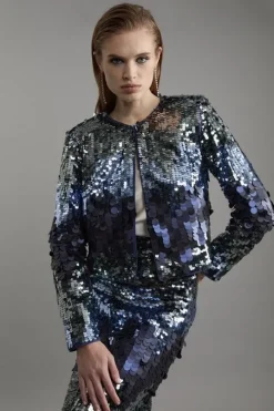 Strong Shoulder Disco Sequin Woven Cropped Jacket