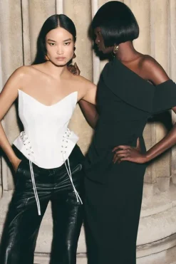 Structured Crepe Asymmetric Tailored Pencil Midi Dress