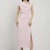 Structured Crepe Asymmetric Neck Midi Dress