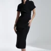 Structured Crepe Cape Detail Midi Dress
