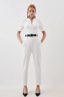 Structured Crepe Forever Belted Jumpsuit