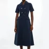Structured Crepe Full Skirted Maxi Tailored Shirt Dress