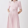 Structured Crepe Notch Neck Wrap Belted Forever Midi Dress