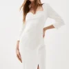 Structured Crepe Sweetheart Neck Split Front Maxi Dress