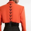Structured Crepe Tailored Corset Back Notch Neck Cropped Blazer