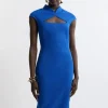 Structured Crepe Tailored Cape Pencil Midi Dress