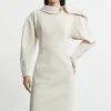 Structured Crepe Tailored Asymmetric Zip Neck Midi Dress