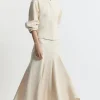 Structured Crepe Tailored Asymmetric Drape Midi Skirt