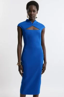 Structured Crepe Tailored Cape Pencil Midi Dress