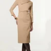 Structured Crepe Tailored Asymmetrical Collared Fitted Midi Dress