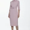 Structured Crepe Turtleneck Pencil Midi Dress