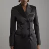 Structured Viscose Satin Tailored Double Breast Jacket