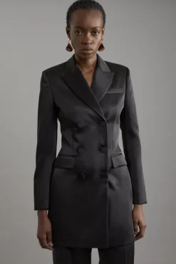 Structured Viscose Satin Tailored Double Breast Jacket