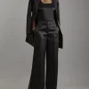 Structured Viscose Satin Tailored Wide Leg Pants