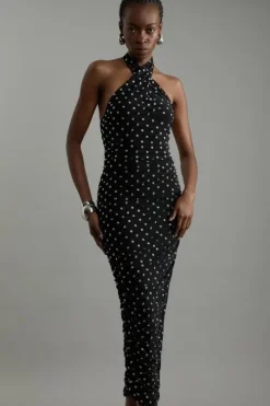 Studded Mesh Maxi Dress