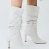 Suede Mid Calf Slouch Heeled Boot