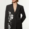 Tailored Applique Satin Beaded Tuxedo Blazer