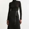 Tailored Asymmetric Wrap Zip Midi Skirt
