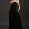 Tailored Bandeau Double Breasted Bodice Pleated Wide Leg Jumpsuit