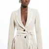 Tailored Belted Tipped Detail Blazer