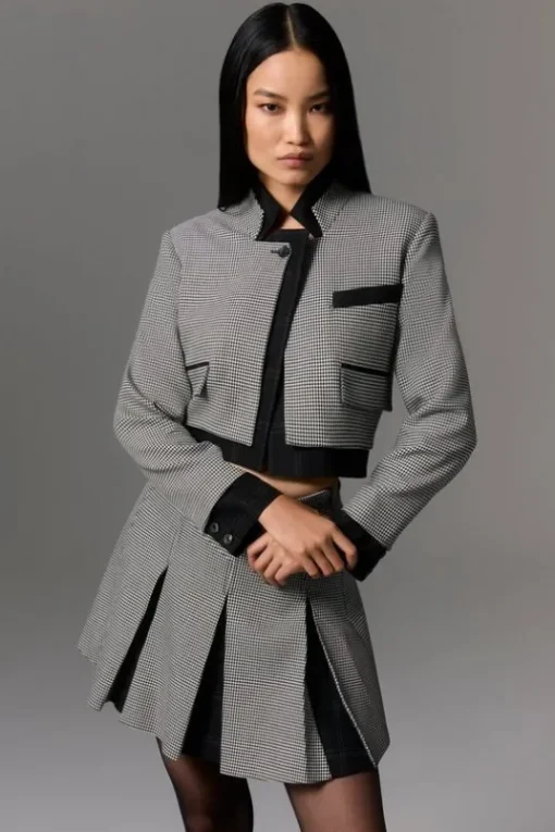 Tailored Black Check Cropped Jacket
