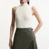 Tailored Buckle Detail Pleated Mini Skirt